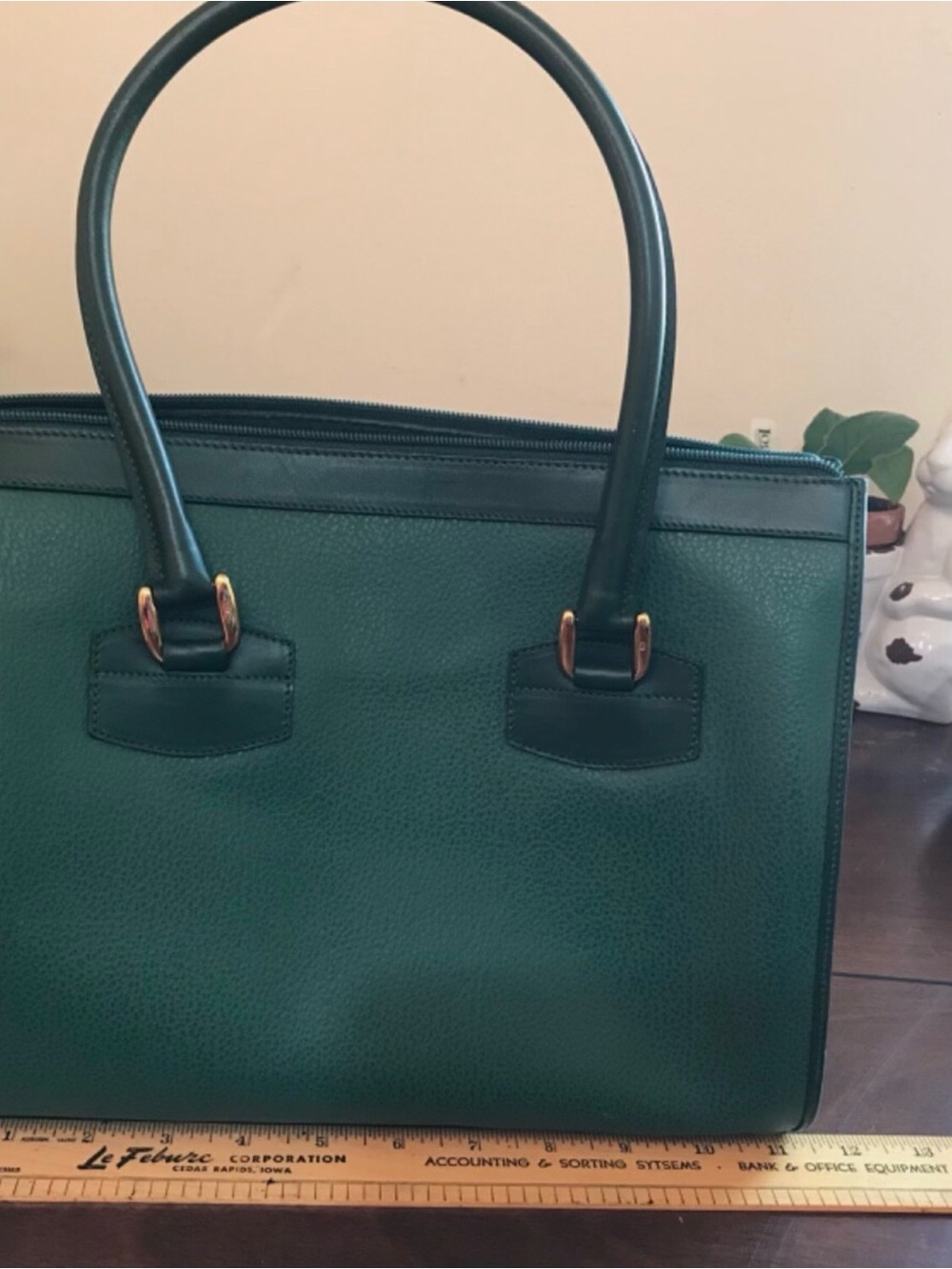 Authentic GUCCI Emerald-Green Color Leather Tote Hand Bag Pre-owned Very Good+ - Picture 13 of 14